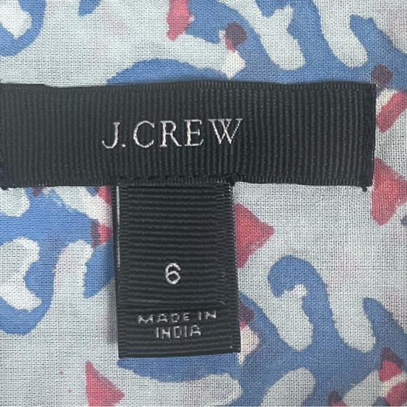 J. Crew Popover Blouse Coral Block Print Womens 6 Lightweight Spring Indian Blue - Picture 6 of 11